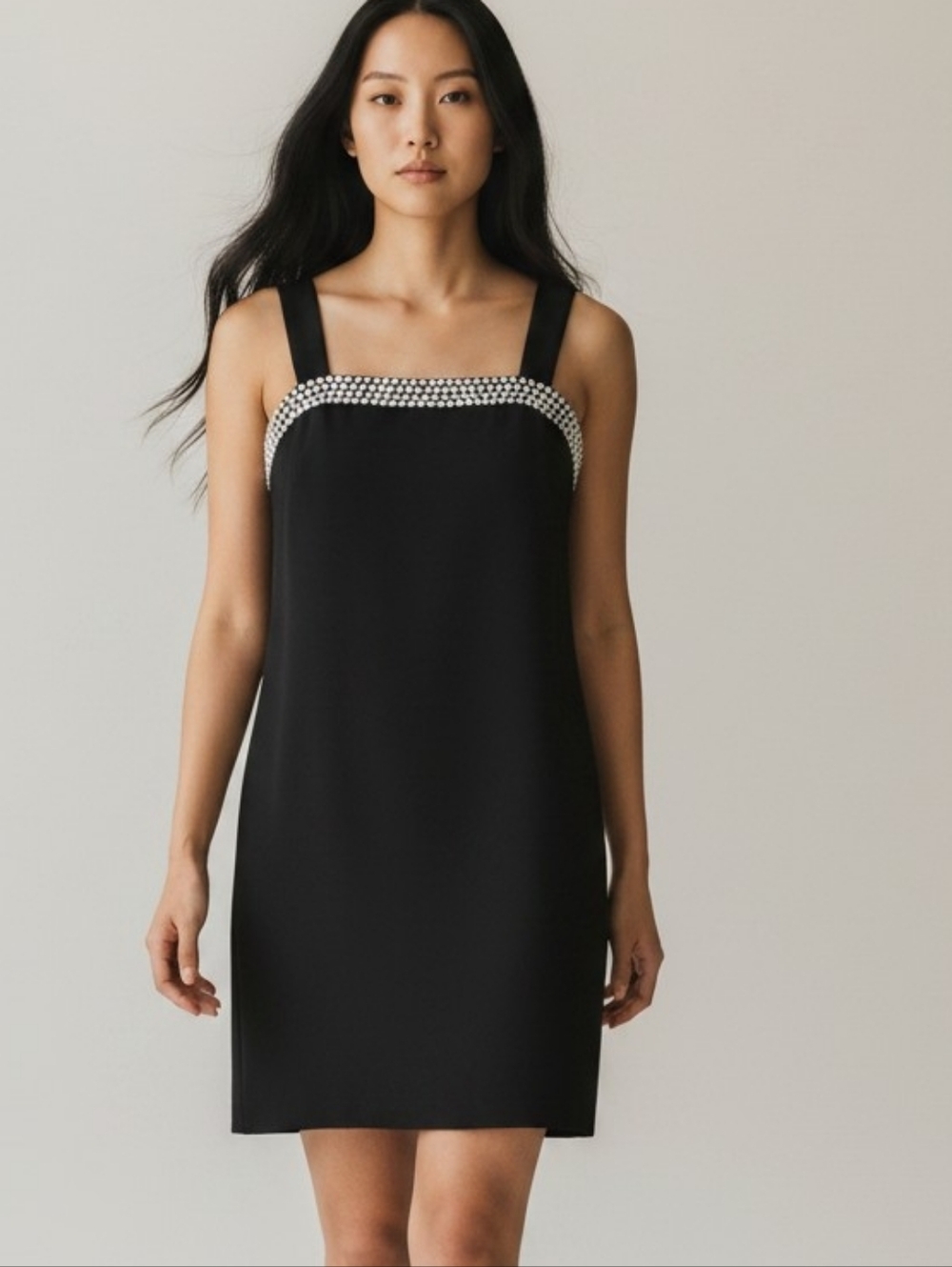 DKNY Black Sleeveless Sheath Dress with Embellished Neckline Size US 2